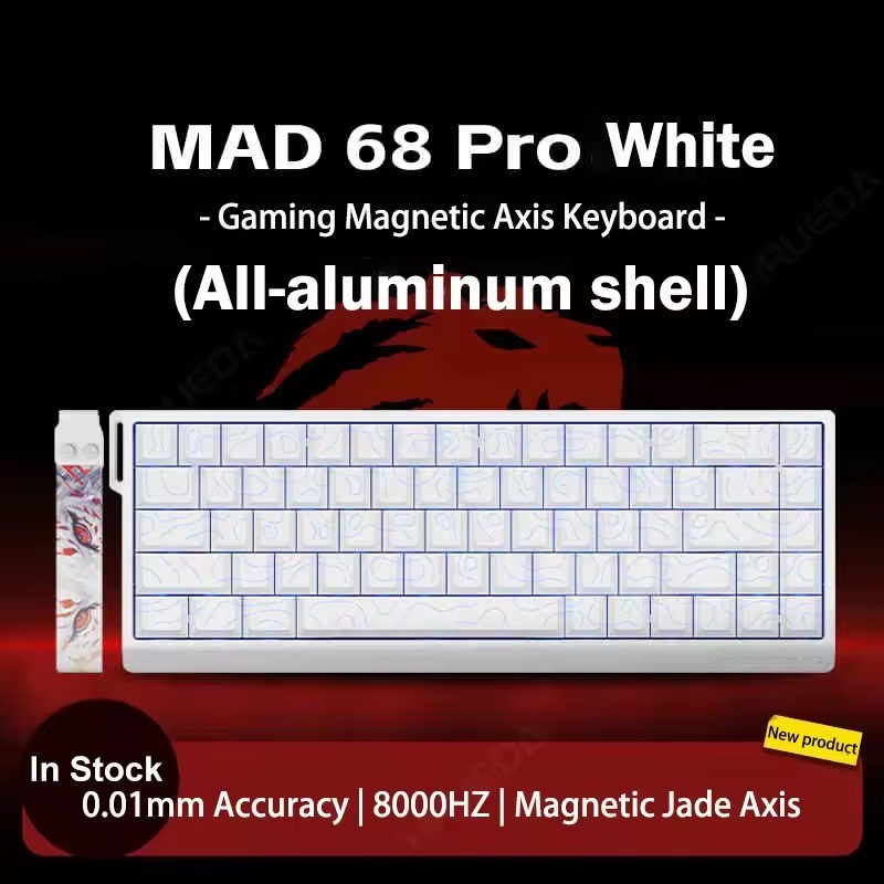 Madlions Mad68 Pro Hall Effect Magnetic Switch Gaming Keyboard (Black/White Topographic Gateron Jade Switch)