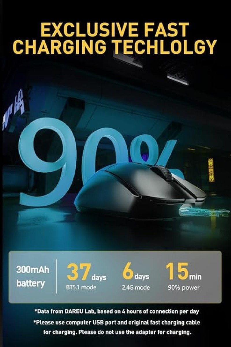 DAREU A950pro 4K Wireless Gaming Mouse:55g Ultra-Lightweight,4KHz Polling Rate,PAW3395 Optical Sensor,26K DPI,6 Programmable Buttons,Support 15min Fast Charging &Tri-Mode Connection (Black)