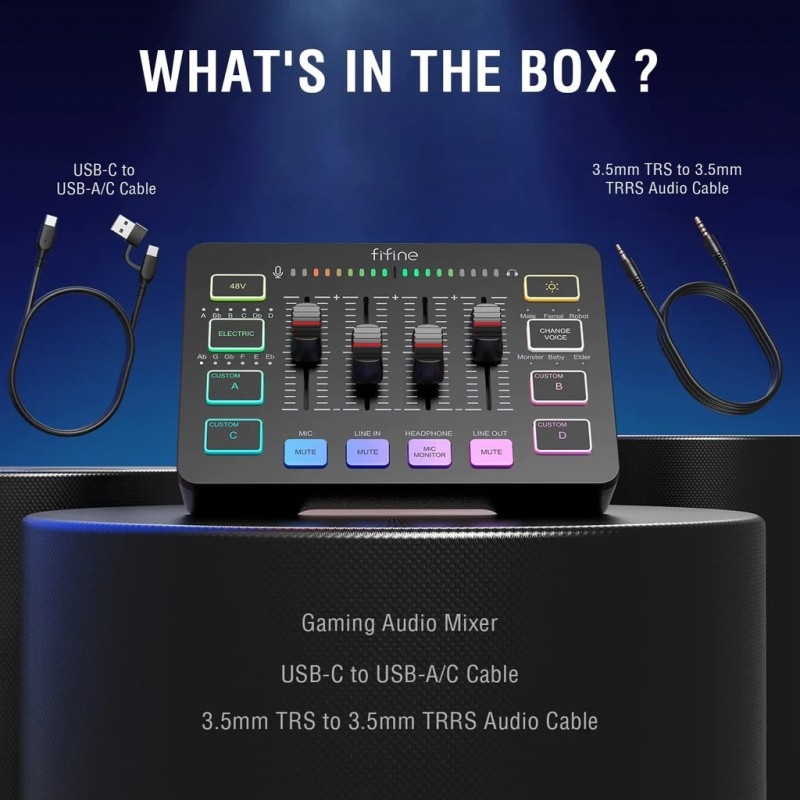 FIFINE SC3 GAMING MIXER WITH XLR/HEADSET INPUT, MONITORING