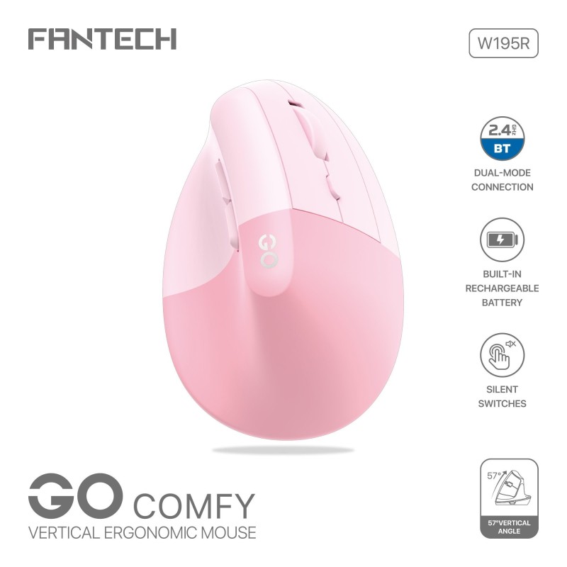 W195R GO Comfy Vertical Ergonomic Wireless & Bluetooth Mouse
