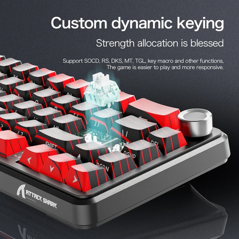 ATTACK SHARK X65PRO HE Rapid Trigger Wireless Magnetic Gaming Keyboard (Black And Red Contour) – 8000Hz, 0.01mm RT, Tri-Mode