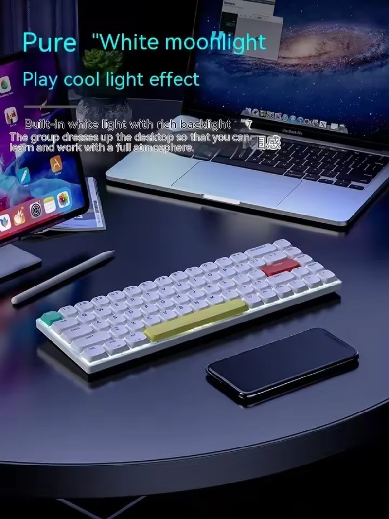 Xinmeng C68 Mechanical Keyboard 3 Mode Low Profile Wireless Bluetooth Hot Swap RGB Office Keyboard For IPad Tablet Mac Pc Gamer