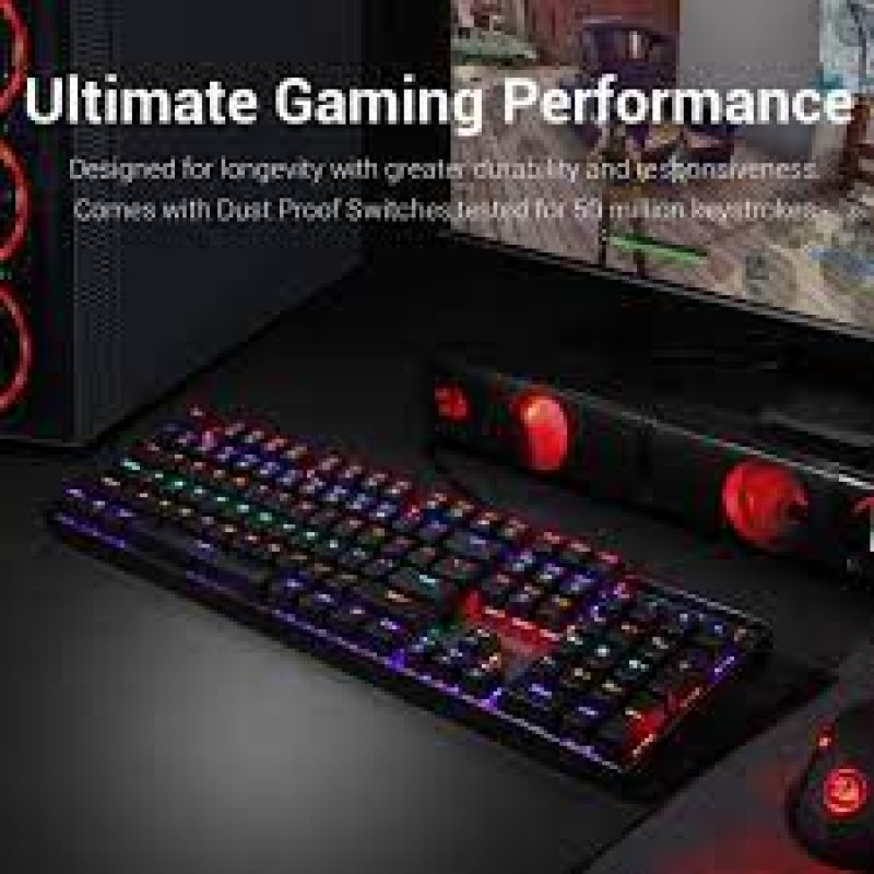 Redragon K551 Mechanical Gaming Keyboard RGB LED Rainbow Backlit Wired Keyboard With Red Switches For Windows Gaming PC (104 Keys, Black)