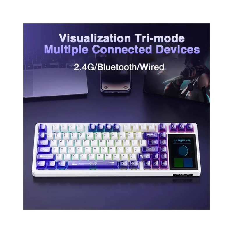 AULA L99 Smart Screen Mechanical Keyboard(Trasnparent Red+ Black) – Wireless Tri-Mode BT/2.4G/USB-C, RGB, Knob Control Gaming Keyboard