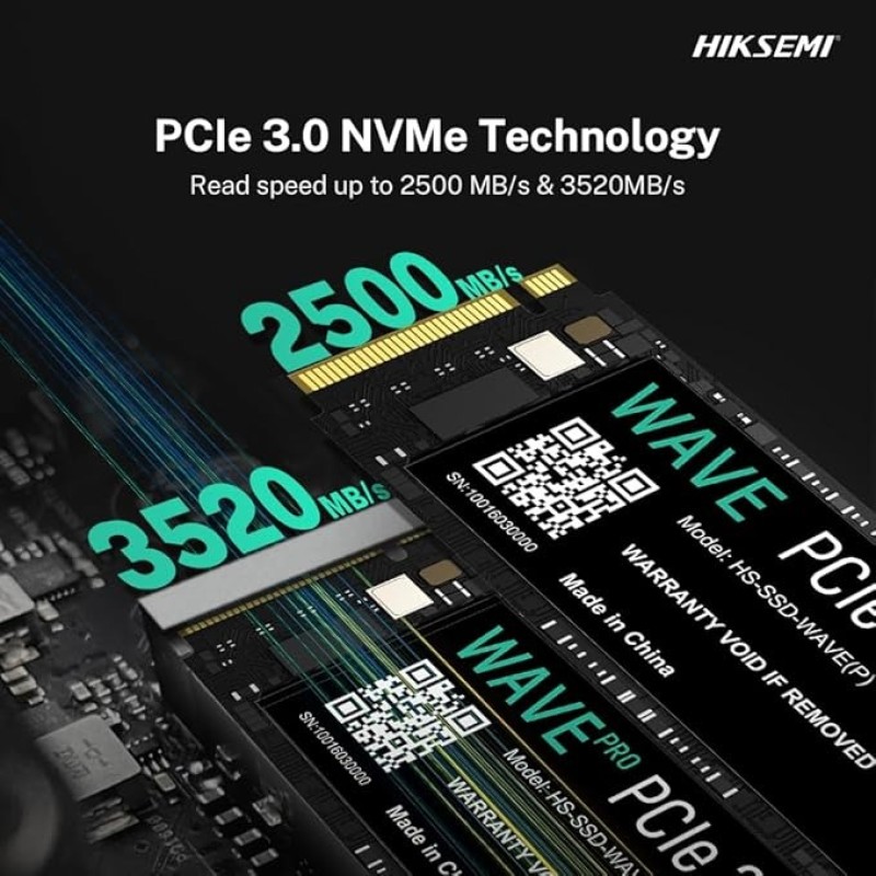 Hikvision HIKSEMI SSD WAVE Pro(P) 512G, PCIe Gen 3 X 4, NVMe, 80.15 Mm × 22.15 Mm × 2.38 Mm Up To 3500MB/s Read Speed, 1800MB/s Write Speed, Internal Solid State Drive