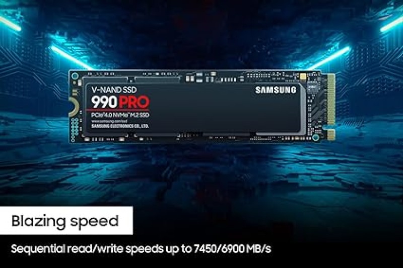 SAMSUNG 990 PRO SSD 1TB PCIe 4.0 M.2 2280 Internal Solid State Hard Drive, Seq. Read Speeds Up To 7,450 MB/s For High End Computing, Gaming, And Heavy Duty Workstations, MZ-V9P1T0B/AM