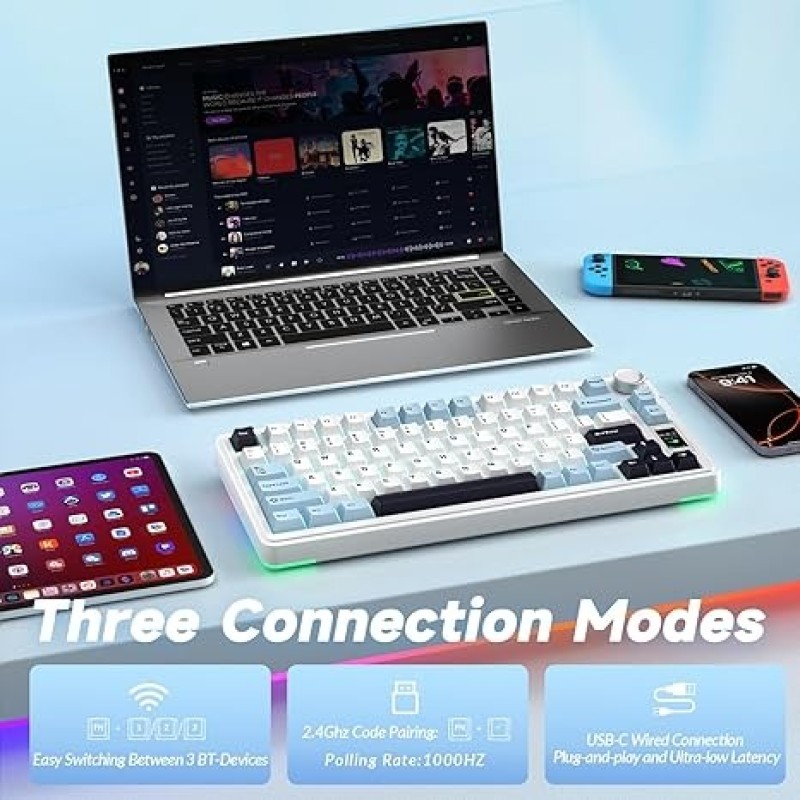 AULA S75 Pro Wireless Mechanical Keyboard – Star Vector Switch, 75% Layout, Tri-Mode BT/2.4G/USB-C, Gasket Mount, Hot-Swappable RGB Keyboard