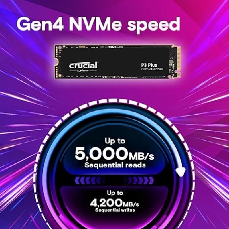 Crucial P3 Plus 1TB PCIe Gen4 3D NAND NVMe M.2 SSD, Up To 5000MB/s