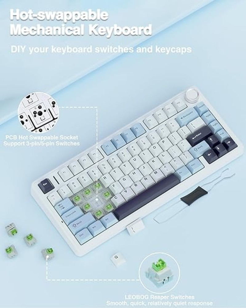 AULA F75 Glacier Blue – Wireless Mechanical Keyboard