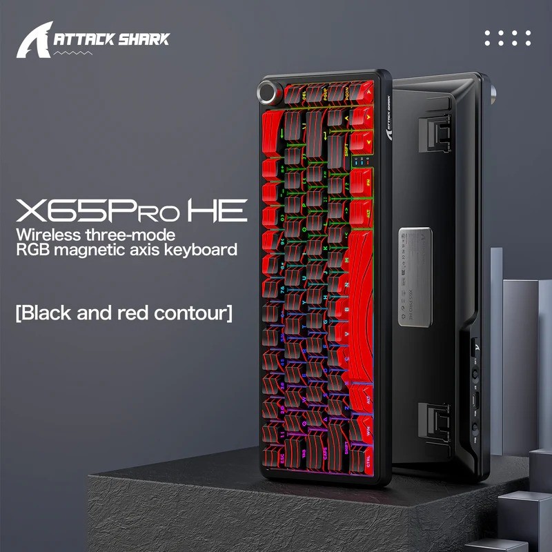 ATTACK SHARK X65PRO HE Rapid Trigger Wireless Magnetic Gaming Keyboard (Black And Red Contour) – 8000Hz, 0.01mm RT, Tri-Mode