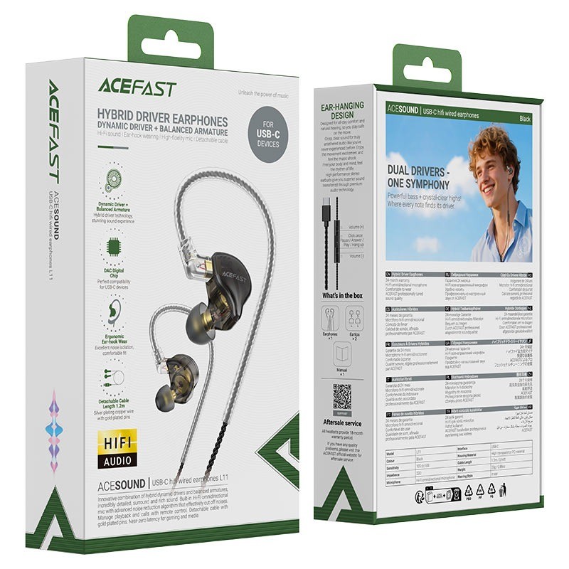 ACEFAST L11 Wired Earphones – Hi‑Res Sound With In‑line Mic & Tangle‑free Cable