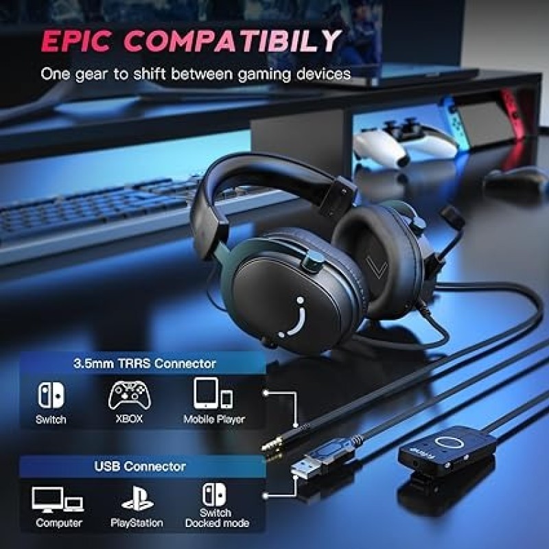 FIFINE AmpliGame H9 Wired Gaming Headset With 7.1 Surround Sound, USB & 3.5mm Compatibility, Detachable Microphone, Control Box, Passive Noise Cancellation, Over-Ear Design, Black