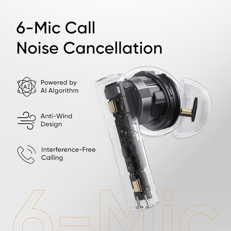 Realme Buds Air 6 TWS Earbuds With 12.4 Mm Deep Bass Driver, 40 Hours Play Time, Fast Charge,50 DB ANC,LHDC 5.0, 55 Ms Low Latency, IP55 Dust & Water Resistant, Bluetooth V5.3