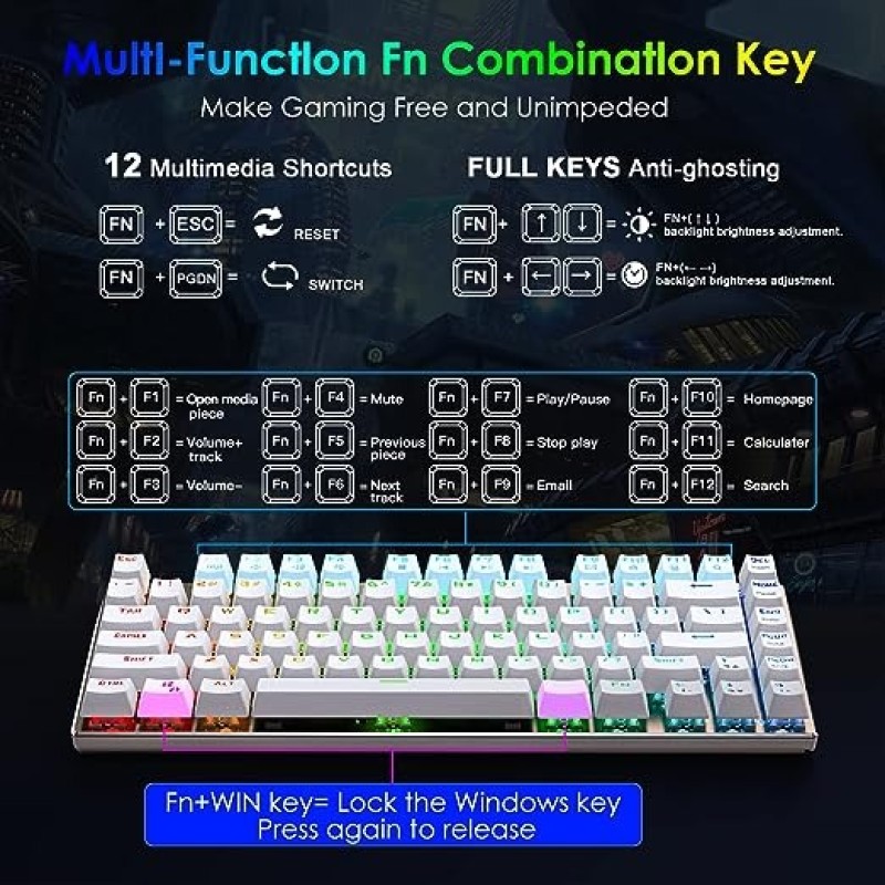 E-Yooso Z-686 Mechanical Gaming Keyboard  65% Compact Keyboard RGB Backlit (Red Switch)