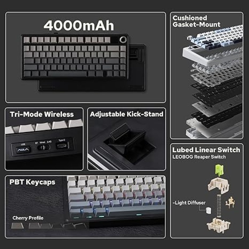 AULA F75 Max Mechanical Keyboard– 75% Wireless, TFT Screen, Gasket Mount, Hot-Swap