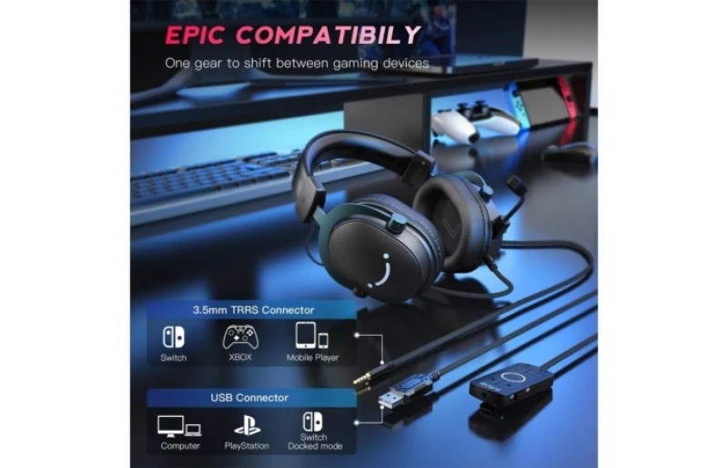 FIFINE AmpliGame H9 Gaming Headset – 7.1 Surround Sound, Detachable Mic, USB/3.5mm, 260g Lightweight
