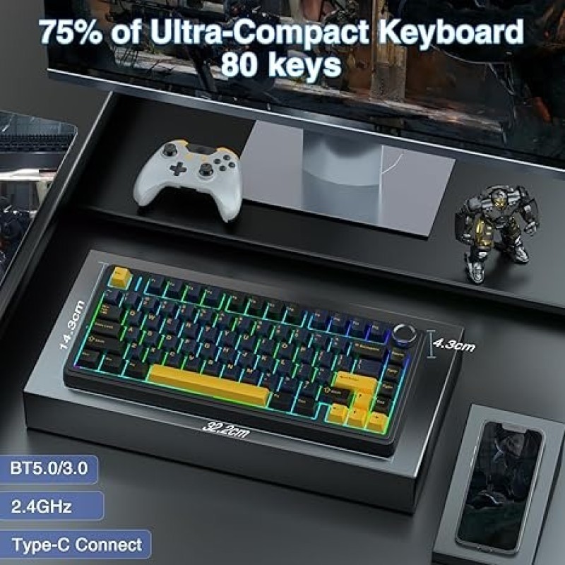 AULA F75 Thunder Black – Wireless Mechanical Keyboard