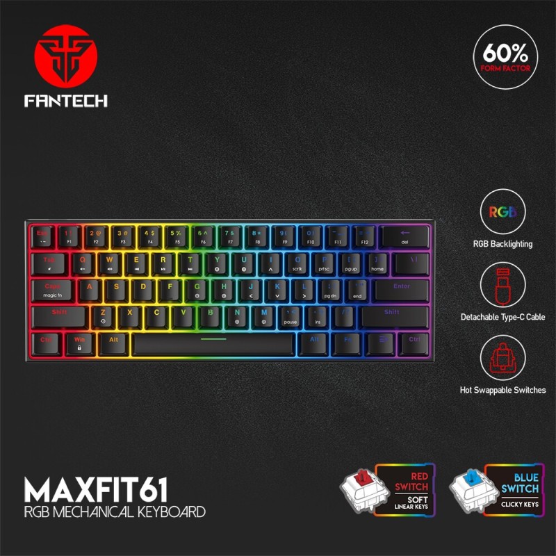 Fantech Maxfit61 MK857 Frost Wireless Modular Mechanical Keyboard (Red/Blue Switch)