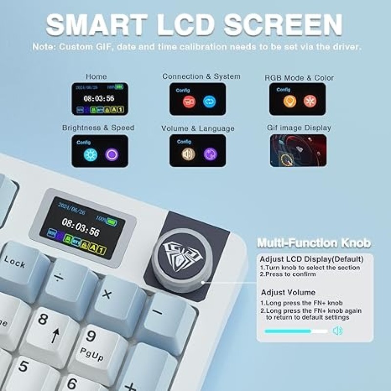 AULA S98 Pro Wireless Mechanical Keyboard With Smart Screen & Knob | Tri-Mode BT 5.0 / 2.4GHz / USB-C | Hot-Swappable RGB Gaming Keyboard