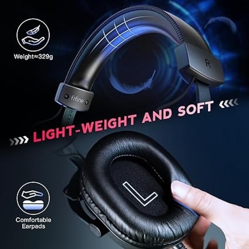 FIFINE AmpliGame H9 Wired Gaming Headset With 7.1 Surround Sound, USB & 3.5mm Compatibility, Detachable Microphone, Control Box, Passive Noise Cancellation, Over-Ear Design, Black