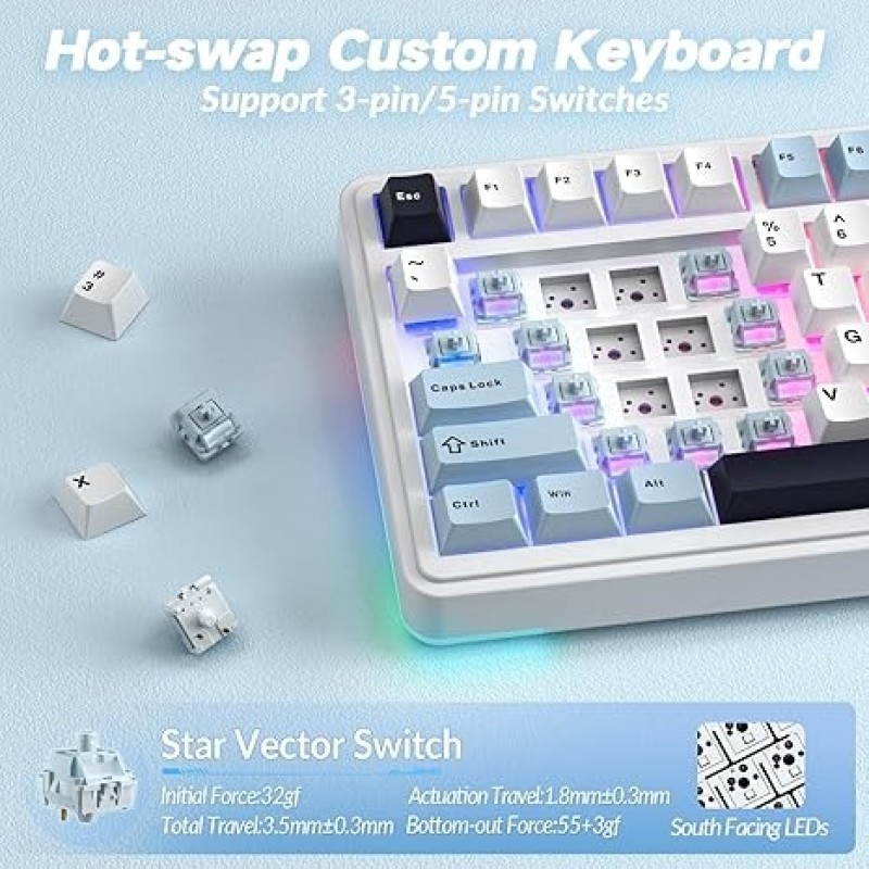 AULA S75 Pro Wireless Mechanical Keyboard – Star Vector Switch, 75% Layout, Tri-Mode BT/2.4G/USB-C, Gasket Mount, Hot-Swappable RGB Keyboard