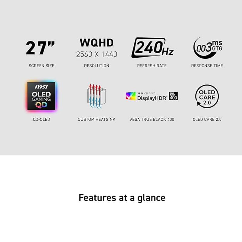 MSI MAG 273QP QD-OLED X24 27" Gaming Monitor – 240Hz, 0.03ms, WQHD OLED