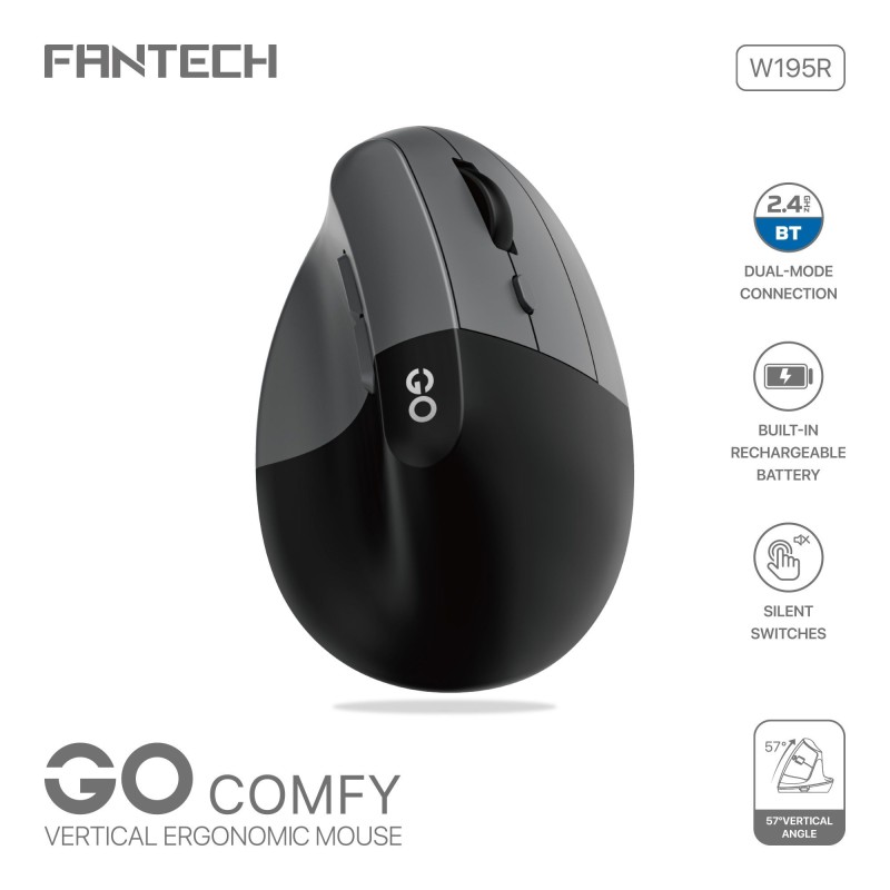 W195R GO Comfy Vertical Ergonomic Wireless & Bluetooth Mouse