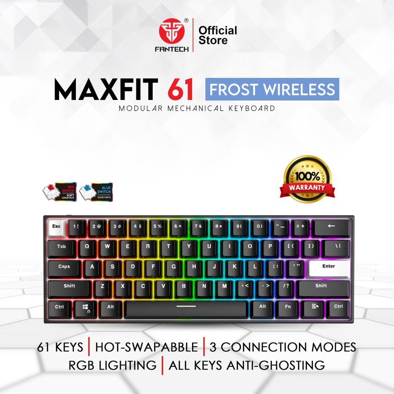Fantech Maxfit61 MK857 Frost Wireless Modular Mechanical Keyboard – (Red/Blue Switch)