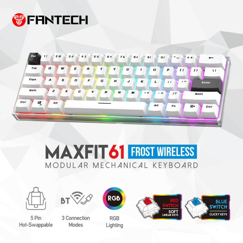 Fantech Maxfit61 MK857 Frost Wireless Modular Mechanical Keyboard (Red/Blue Switch)