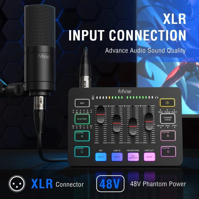 FIFINE SC3 GAMING MIXER WITH XLR/HEADSET INPUT, MONITORING