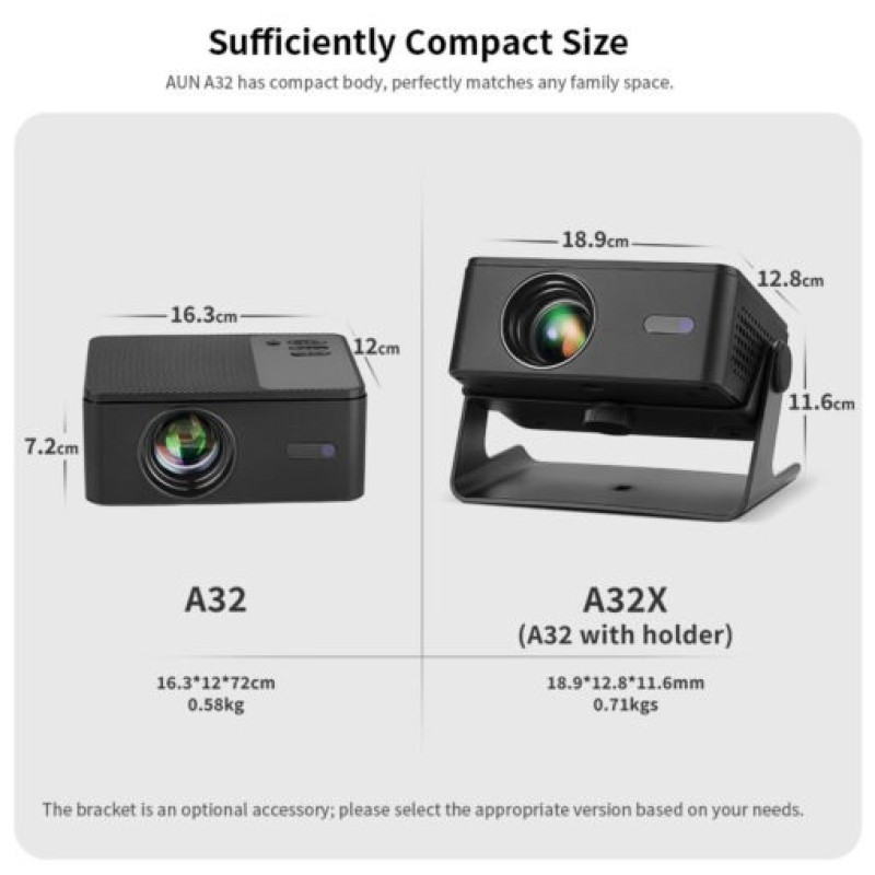 AUN A32 Pro Mini Projector 4K – Android 13, 150" Display