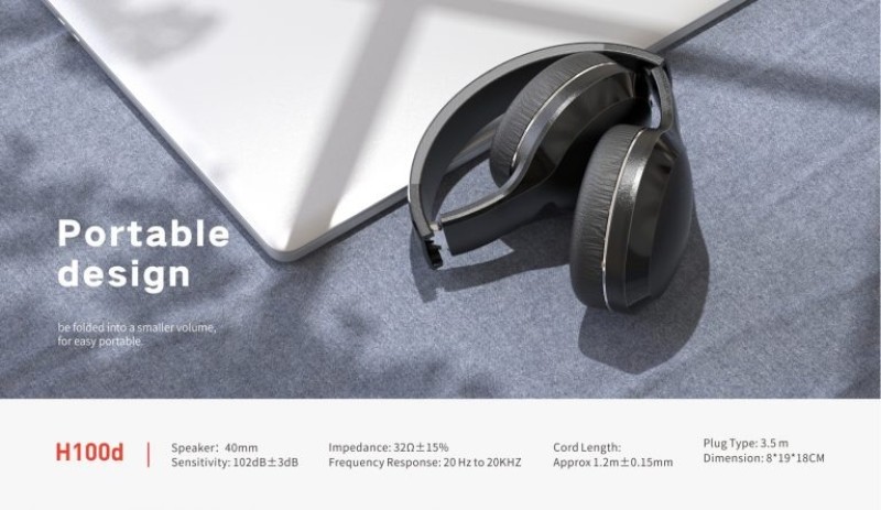 H100d Wired Portable Folding Headphone