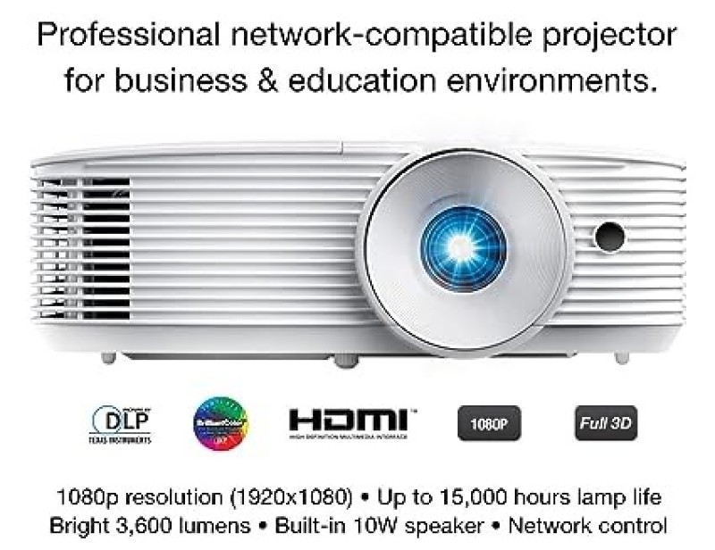 Optoma EH335 1080p DLP Professional Projector | Bright 3,600 Lumens | Business Presentations & Classrooms | Network Control | Up To 15,000-Hr Lamp Life | Speaker Built In | Portable Size