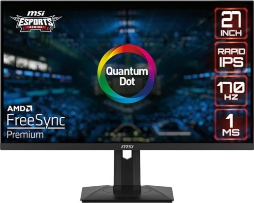 MSI G274QPF-QD, 27" Gaming Monitor, 2560 X 1440(QHD), IPS, 170Hz, FreeSync Premium, HDR400, HDMI, Displayport, USB C, Tilt, Black