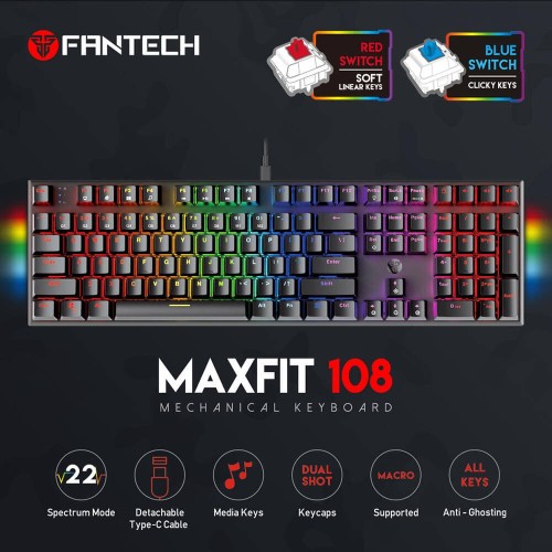 Fantech Maxfit108 MK855 Black RGB Hot-Swappable Wired Mechanical Keyboard (Blue Switch)