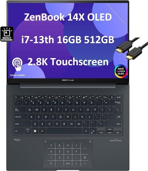 ASUS ZenBook Pro 14 14X OLED Q420 Business Laptop (14.5" QHD+ Touchscreen, Intel 13th Gen 14-Core I7-13700H, 16GB RAM, 512GB SSD), Backlit, FHD Webcam, NumberPad, IST HDMI, Win 11 Home, Inkwell Gray
