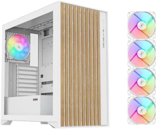 SAMA V Nature ATX / MATX Mid Tower PC Case With Walnut Beech Wood Front Panel – White