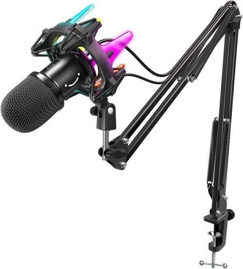 FIFINE USB Dynamic Microphone Kit-Streaming Microphone Set For PC With Boom Arm, Quick Mute, RGB Shock Mount, For Gaming Podcasting YouTube, Cardioid Mic, Plug And Play On Computer PS4 PS5-K651