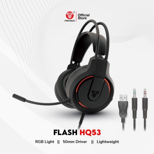 Flash HQ53 Gaming Headset Black – Wired USB & 3.5mm, Flexible Mic