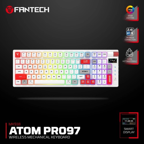 Fantech Atom Pro97 MK918 Wireless Mechanical Gaming Keyboard – Tri-Mode (Red Switch, White)