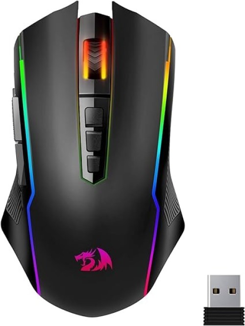 Redragon M914 Wireless Gaming Mouse, Tri-Mode 2.4G/USB-C/Bluetooth Mouse Gaming, 10000 DPI, RGB Backlit, Fully Programmable, Rechargeable Wireless Computer Mouse For Laptop PC Mac, Black