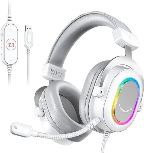 FIFINE USB Gaming Headset, PC Headphones Wired With Microphone For Computer/Laptop/PS4, Over-Ear RGB Headset With 7.1 Surround Sound, Noise Cancellation