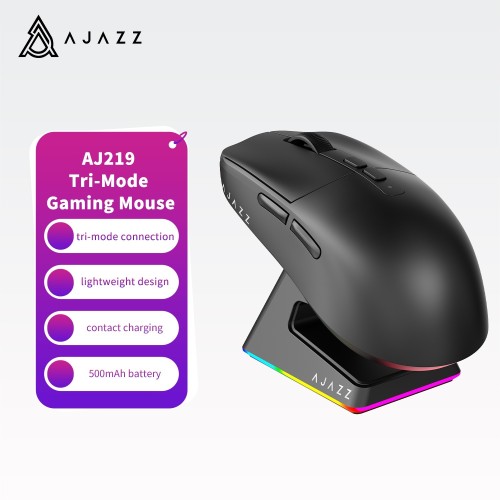 Ajazz AJ219 Wireless Gaming Mouse, Ultra Lightweight Tri-Mode (White/Black)