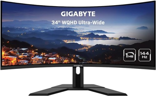 GIGABYTE G34WQC A 34" 144Hz Ultra-Wide Curved Gaming Monitor, 3440 X 1440 VA 1500R , 1ms (MPRT) Response Time, 90% DCI-P3, VESA Display HDR400, FreeSync Premium, BLACK (G34WQC A-SA)
