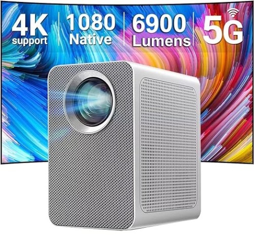 AUN ET50S Android 9.0 Smart LED Full HD 1080p Projector For Home 4K 660 ANSI | 6900 Lumens WiFi Bluetooth Apps, Miracast DLNA/Airplay Support, HDMI USB Speaker And Remote Control Portable Projector For Home Cinema