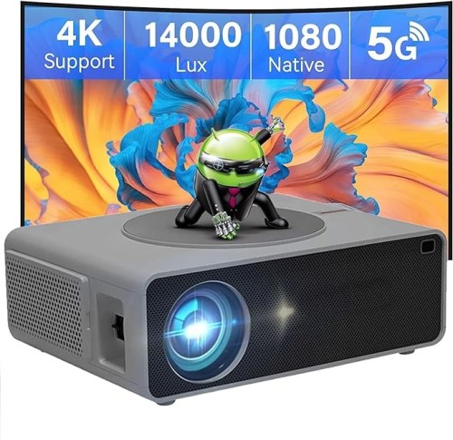 AUN AKEY7 MAX Pro Projector | 1080p Native Resolution | 14000 Lumens (1200 ANSI) | Android 9 | 5G WiFi & Bluetooth
