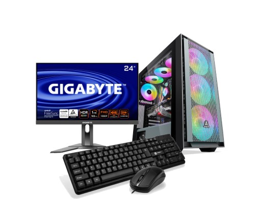 "Exort Pro-X High-Performance Desktop Set: Ryzen 5 5600x/RTX 3060 Ti/16GB/256GB SSD/Gigabyte G24F Monitor"