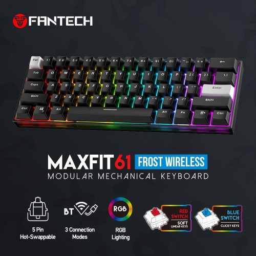 MAXFIT 61 MK857 Frost Wireless Modular Mechanical Keyboard – Red Switch