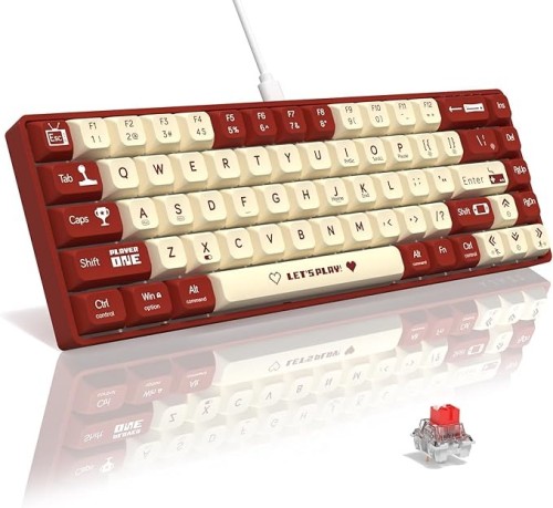 AK680 65% Wired Hotswap Mechanical Gaming Keyboard, 68 Keys Portable Anti-Ghosting, Rainbow Lighting Programmable, EVA Sandwich, Ergonomic, Sleeve Red Switch For MAC/Win Red