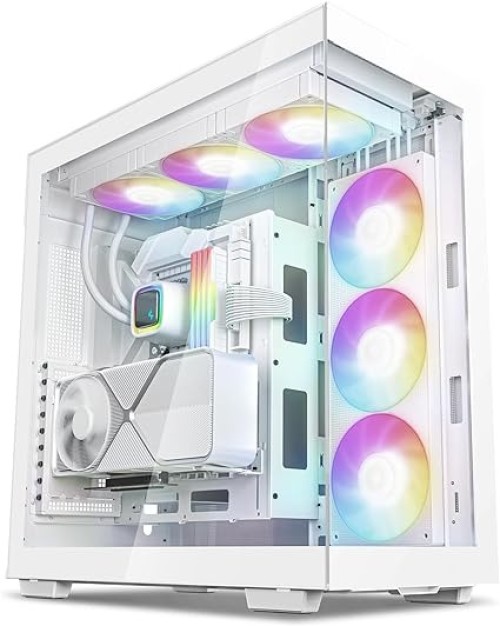 DeepCool CH780 WH White PC Case ATX Dual-Chamber 3 X 140mm PWM ARGB Fans Pre-Installed Full Tower White Gaming PC Case Panoramic Glass Panels 420mm Radiator Support 4 X USB 3.0 Type-C I/O Panel